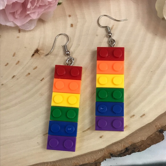 🌈Rainbow LEGO Dangle Earrings - Picture 4 of 6